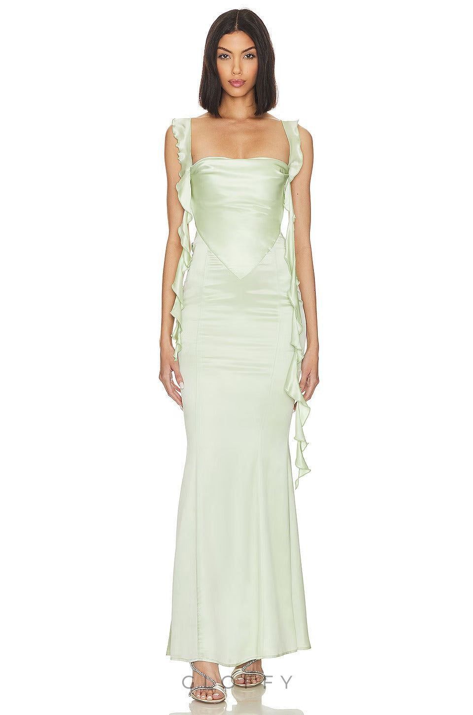 Delphine Fırfırlı Sırt Dekolteli Maxi Elbise