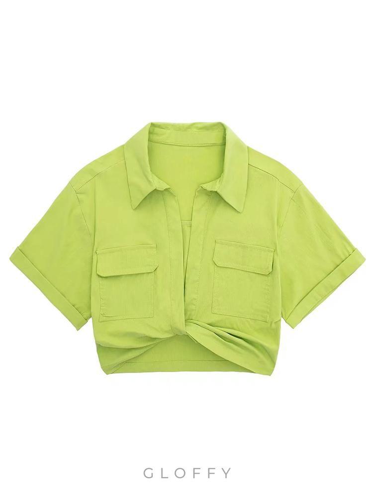 Kay Twisted Crop Keten Bluz