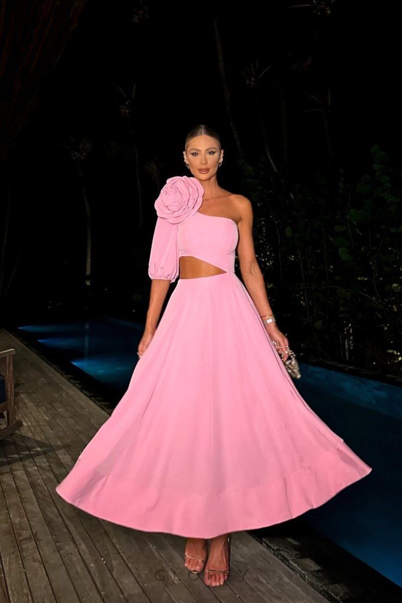 Lea Çiçek Dekorlu Midi Elbise