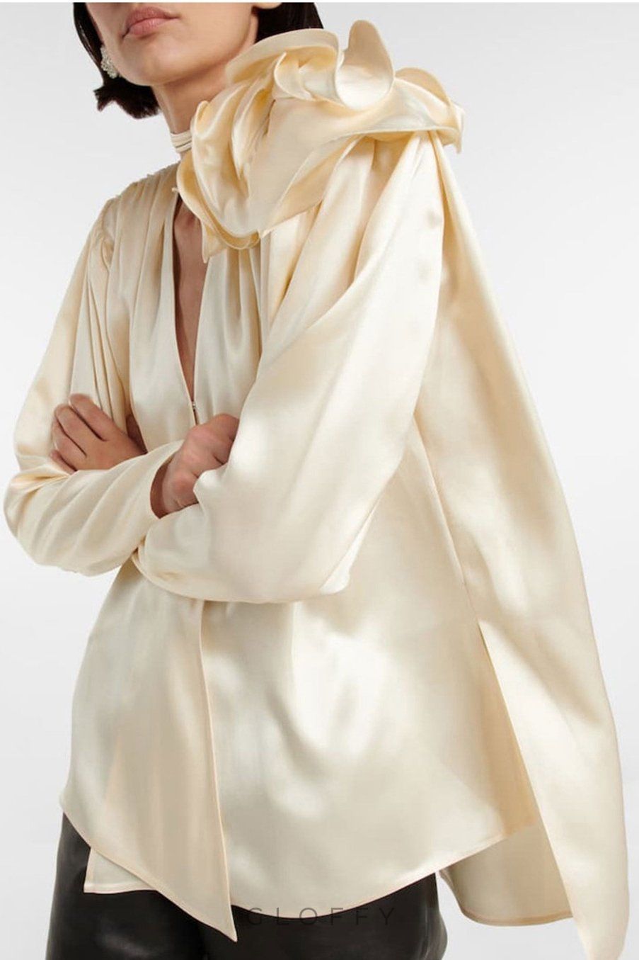 Lorraine Çiçek Saten Uçuşan Bluz