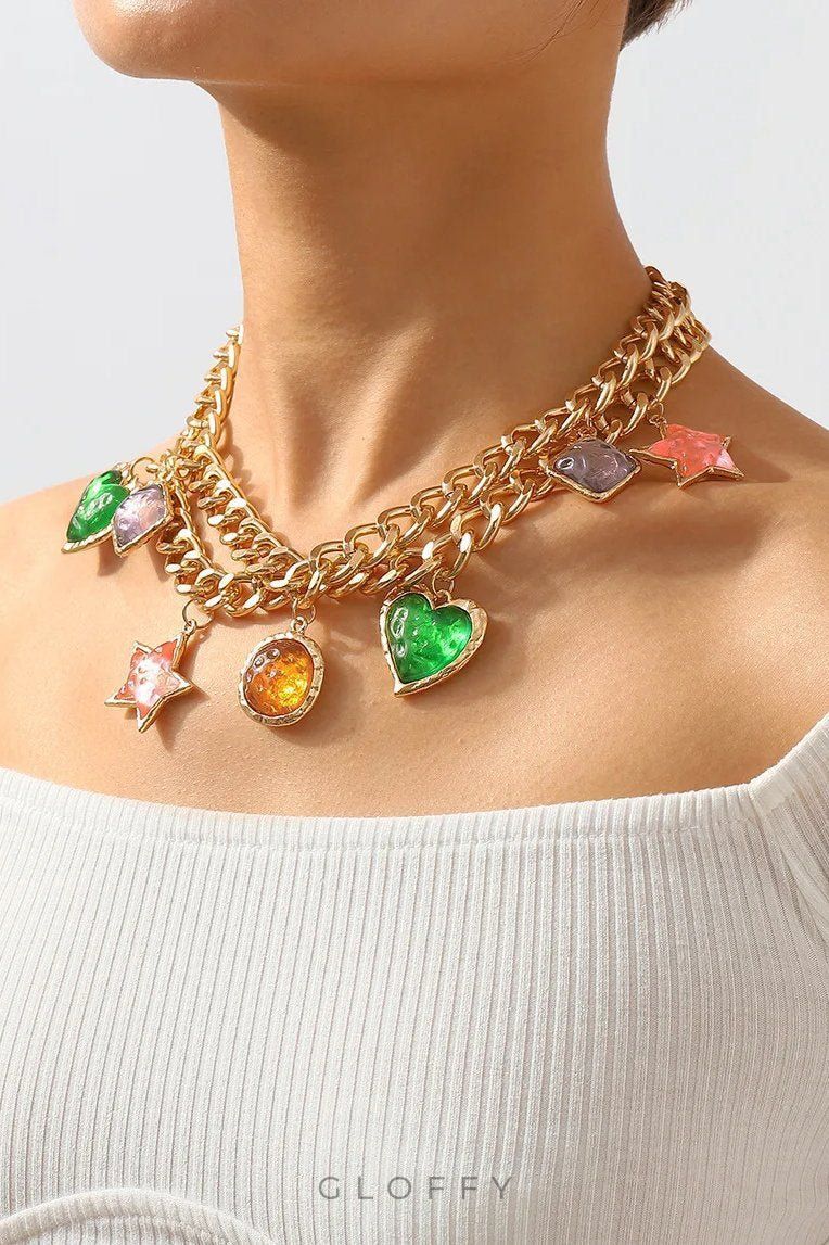 Metalik Vintage Taşlı Kolye