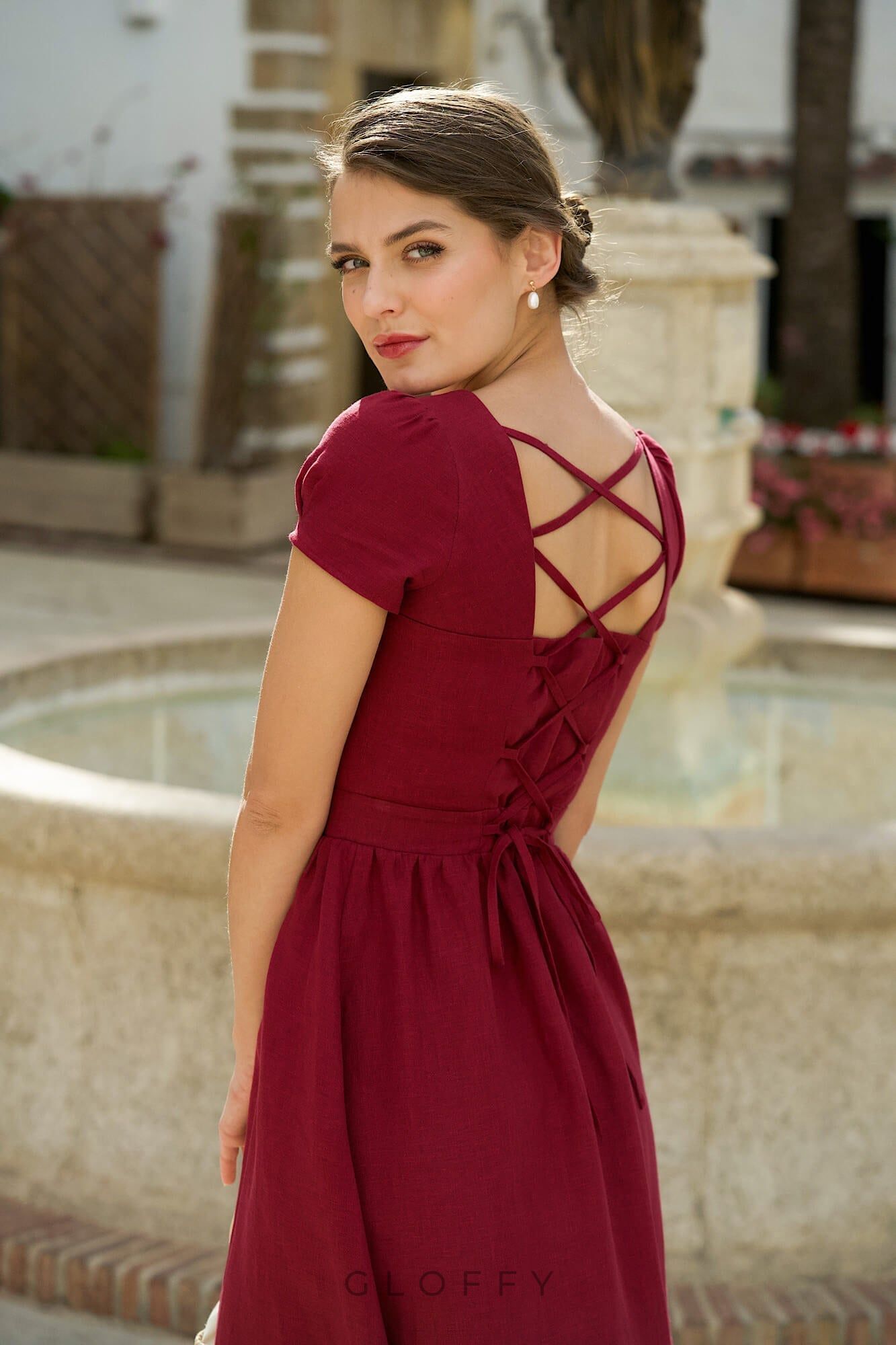 Marcelle Bağcıklı Sırt Detaylı Düğmeli Midi Elbise