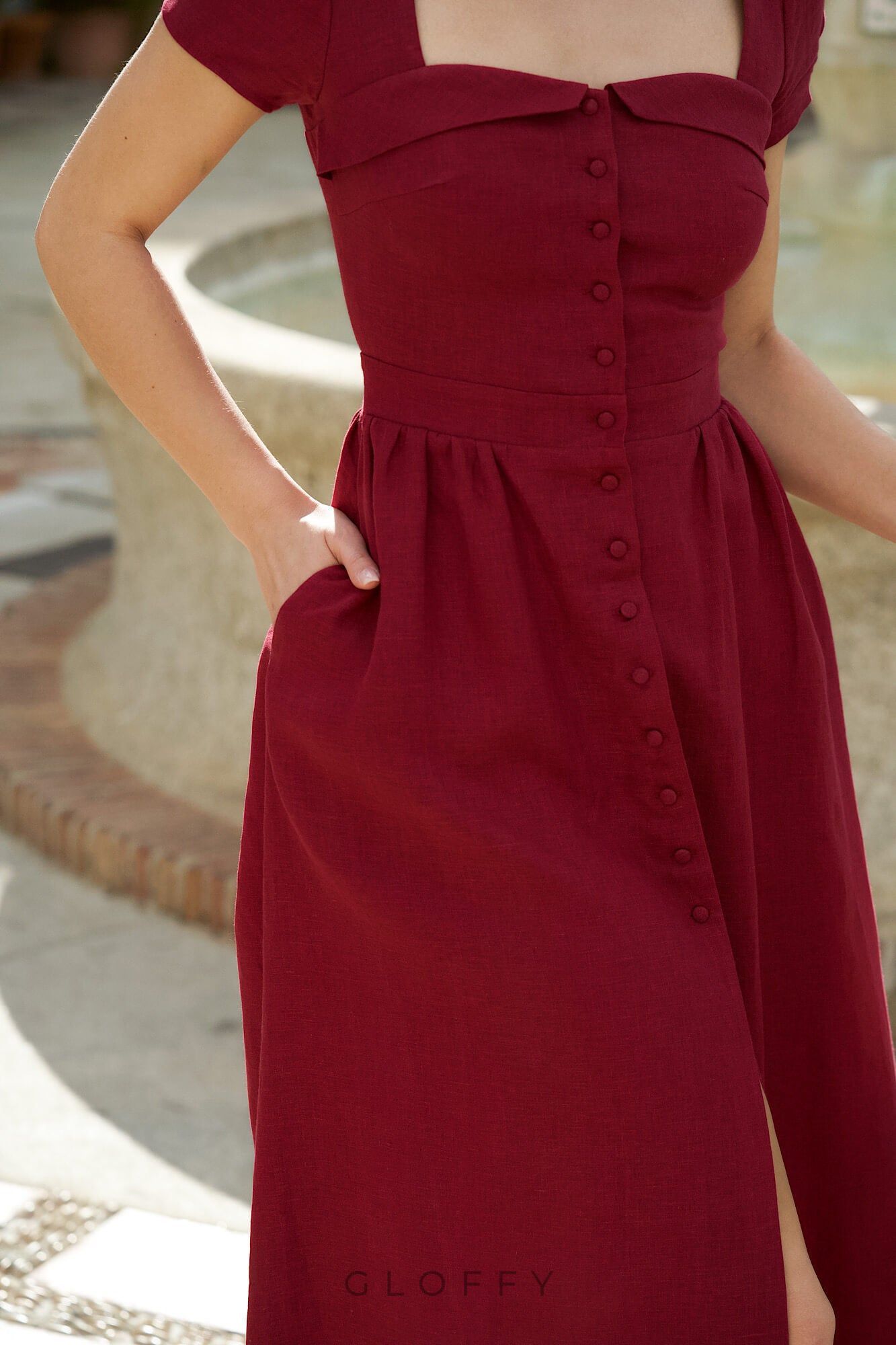 Marcelle Bağcıklı Sırt Detaylı Düğmeli Midi Elbise