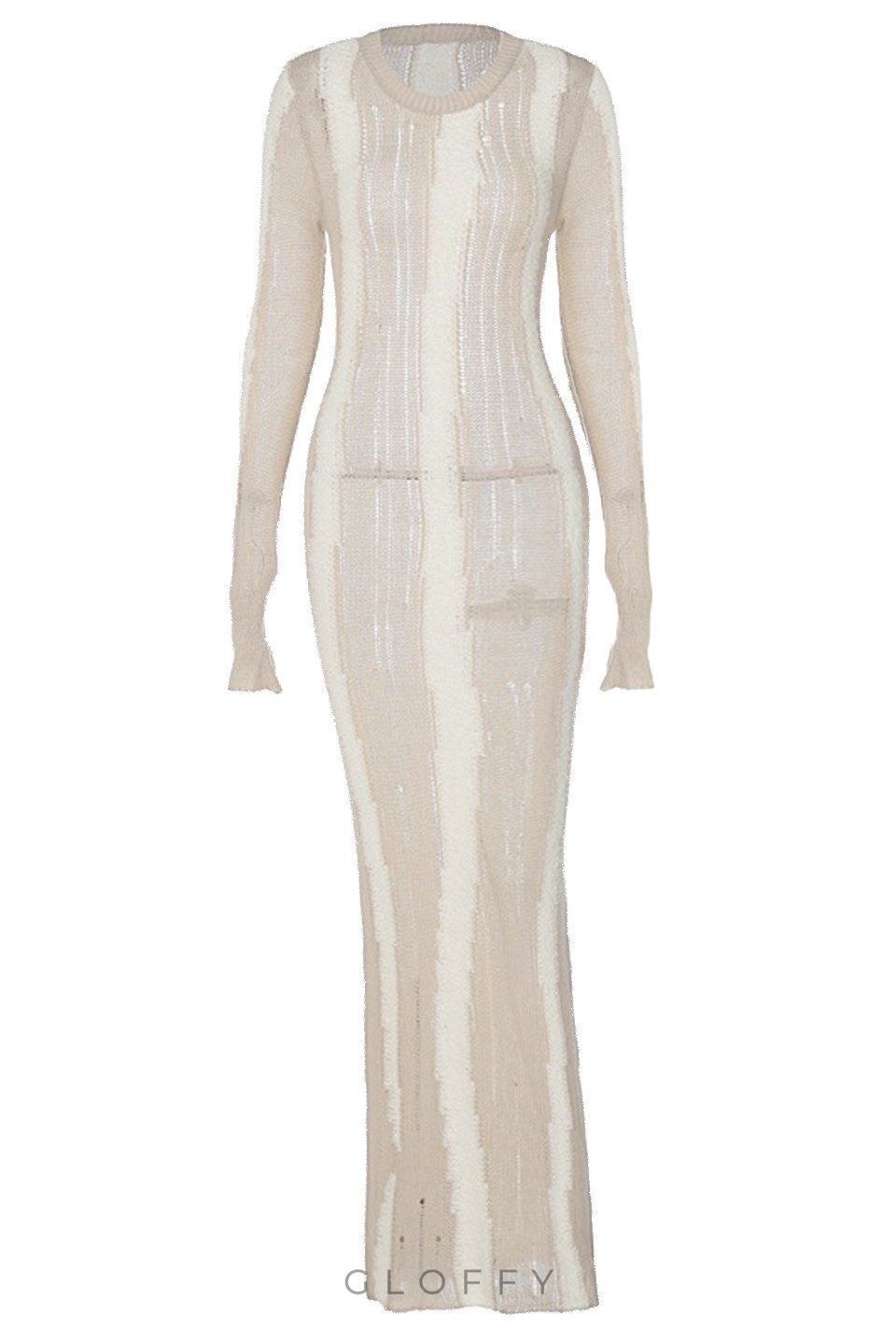 Ruth Splicing Dokulu Örgü Uzun Elbise